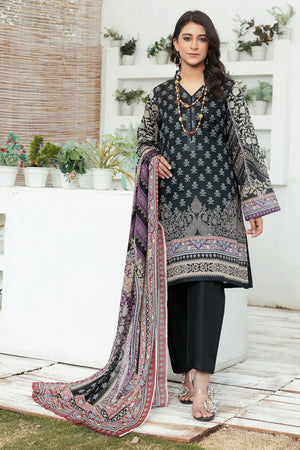 3 Piece Unstitched Black Printed Lawn - SafaNoor