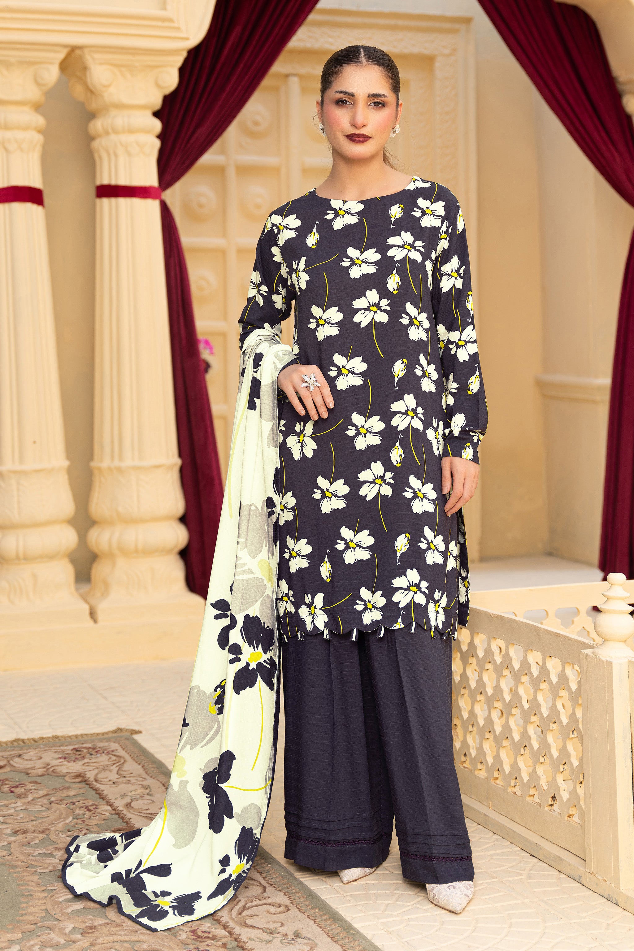 3 Piece Unstitched Black Printed Linen - (Vol-114/08)D8 - SAFANOOOR