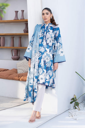 3 Piece Unstitched Blue Printed Lawn - (Vol-99/19)3P-S-25-D4 - SAFANOOR