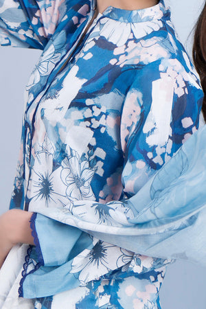 3 Piece Unstitched Blue Printed Lawn - (Vol-99/19)3P-S-25-D4 - SAFANOOR
