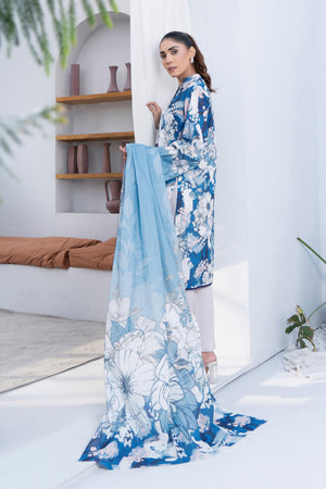 3 Piece Unstitched Blue Printed Lawn - (Vol-99/19)3P-S-25-D4 - SAFANOOR