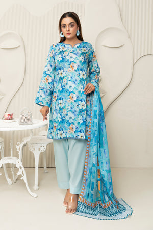 3 Piece Unstitched Blue Printed Lawn - (Vol-103/22)3P-S-25-D1 - SAFANOOR