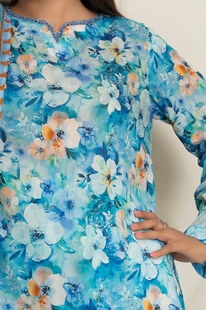 3 Piece Unstitched Blue Printed Lawn - (Vol-103/22)3P-S-25-D1 - SAFANOOR