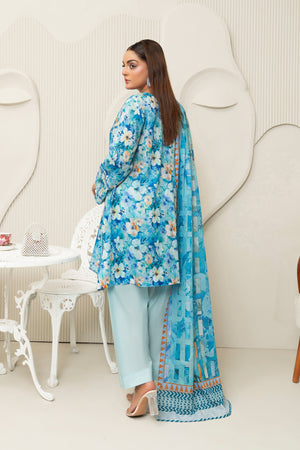 3 Piece Unstitched Blue Printed Lawn - (Vol-103/22) 3P-S-25-D1 - SAFANOOR