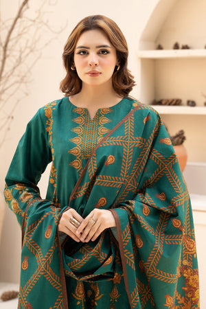 3 Piece Unstitched Bottle Green Printed Khaddar - (Vol-111/10)D4- SAFANOOOR