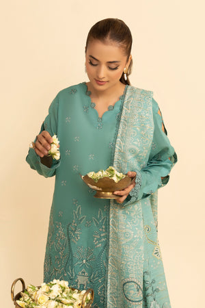 3 Piece Unstitched Cadet Blue Premium Embroidered Jacquard Lawn Suit By Safa Noor Summer 2026 Dahlia Collection