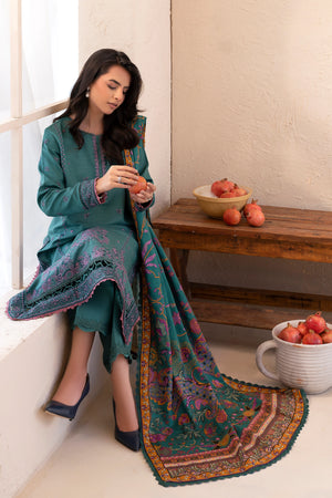 3 Piece Unstitched Cadet Blue Premium Embroidered Lawn - Safa Noor