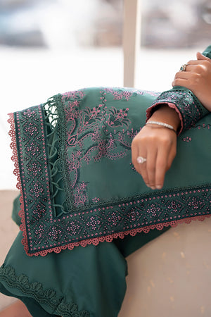 3 Piece Unstitched Cadet Blue Premium Embroidered Lawn - Safa Noor