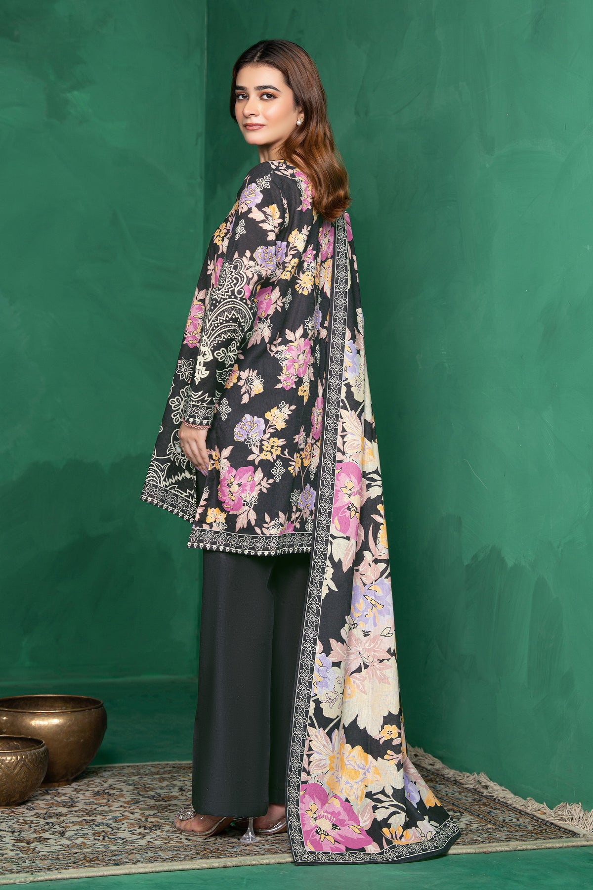 3 Piece Unstitched Charcoal Black Printed Cotton - (Vol-110/13)D6 - SAFANOOOR
