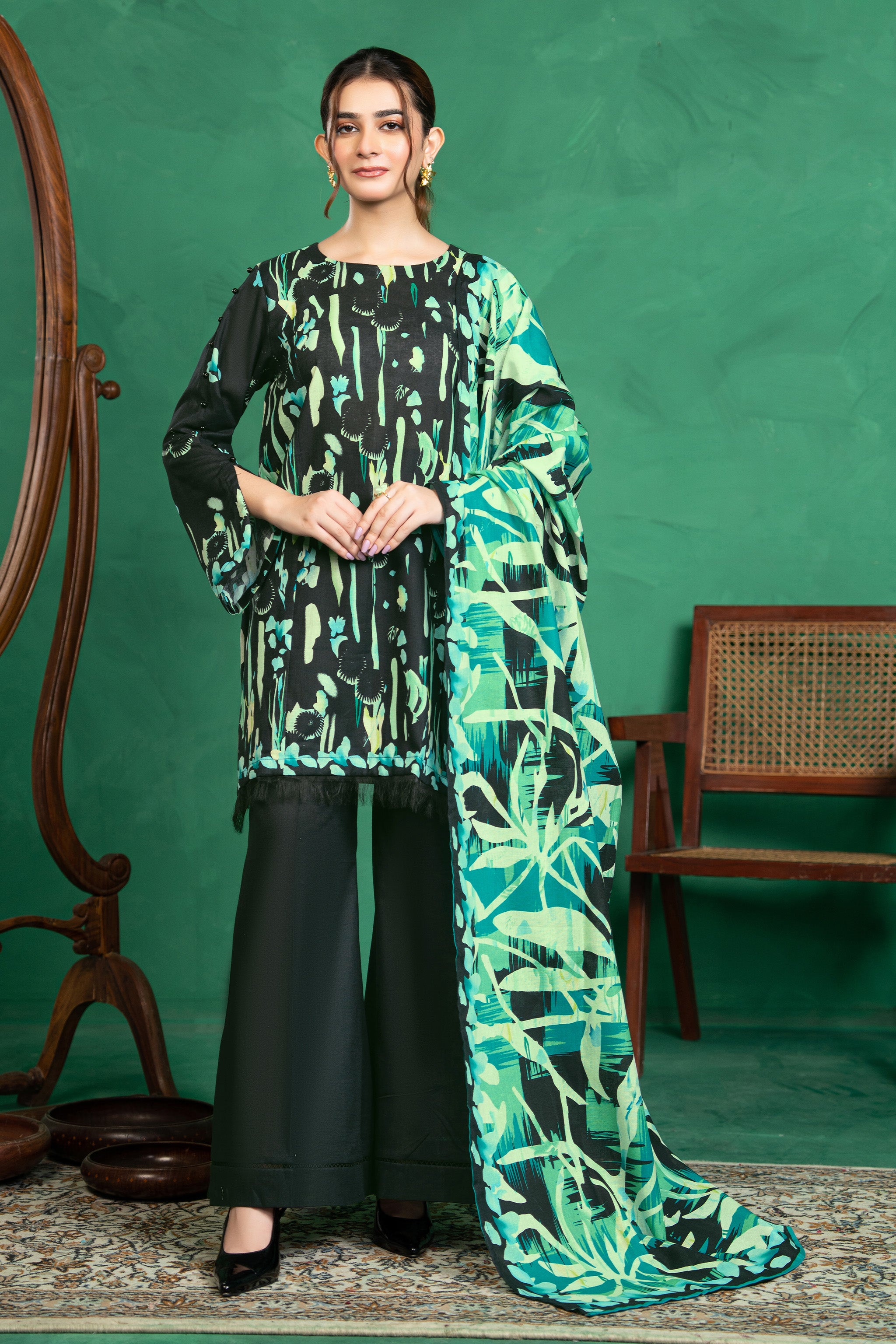 3 Piece Unstitched Chic Black Printed Cotton - (Vol-110/13)D1 - SAFANOOOR