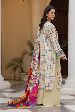 3 Piece Unstitched Cream Embroidered Khaddar - (Vol-115/08)D8 - SAFANOOOR