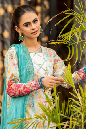 3 Piece Unstitched Cream Embroidered Lawn - SafaNoor