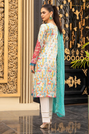 3 Piece Unstitched Cream Embroidered Lawn - SafaNoor