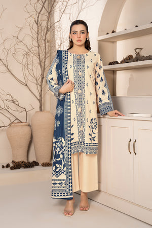3 Piece Unstitched Cream Printed Khaddar - (Vol-111/10)D1 - SAFANOOOR