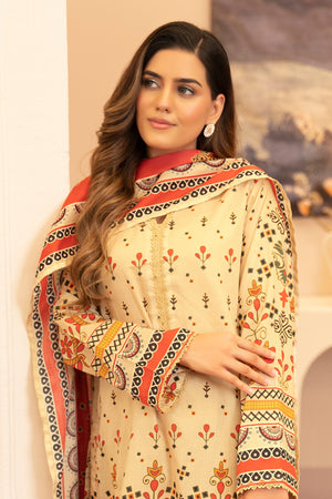 3 Piece Unstitched Cream Printed Lawn - (Vol-104/24)3P-S-25-D9- SAFANOOR