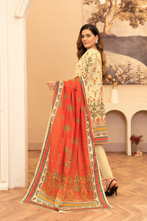 3 Piece Unstitched Cream Printed Lawn - (Vol-104/24)3P-S-25-D9- SAFANOOR