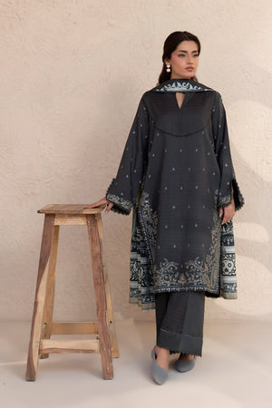 3 Piece Unstitched Dark Gray Premium Embroidered Lawn - Safa Noor