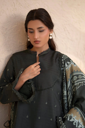 3 Piece Unstitched Dark Gray Premium Embroidered Lawn - Safa Noor