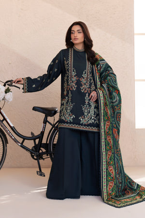3 Piece Unstitched Dark Green Premium Embroidered Lawn - Safa Noor