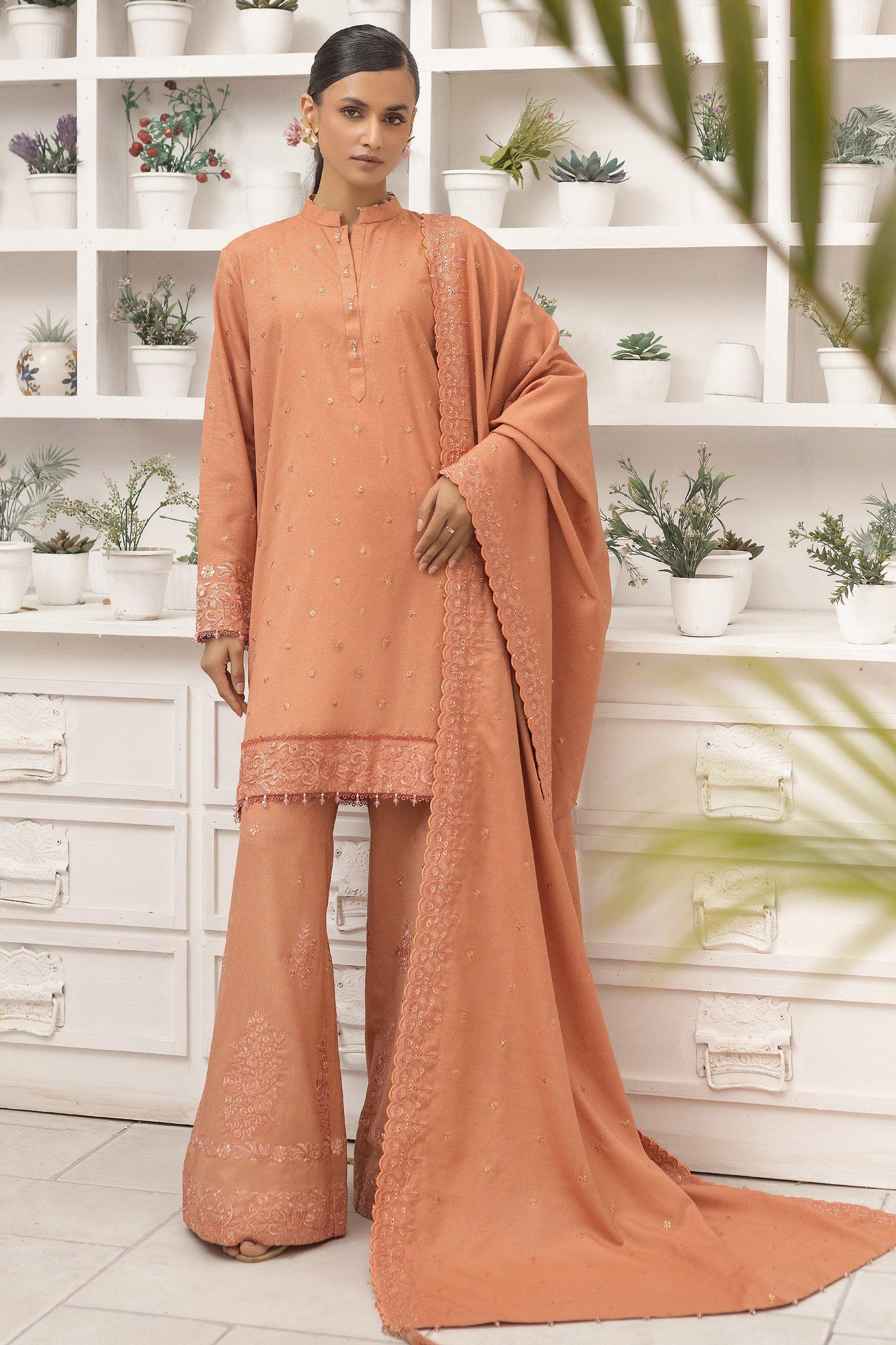 3 Piece Unstitched Dusty Orange - SafaNoor