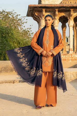 3 Piece Unstitched Dye Warm Naps Orange Suit