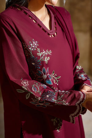 3 Piece Unstitched Dye Warm Naps Vine Red Suit