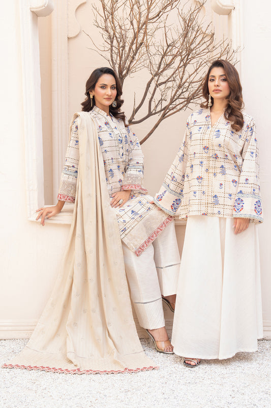 3 Piece Unstitched Embroidered Soft Amber Khaddar