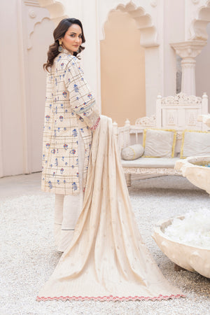 3 Piece Unstitched Embroidered Soft Amber Khaddar