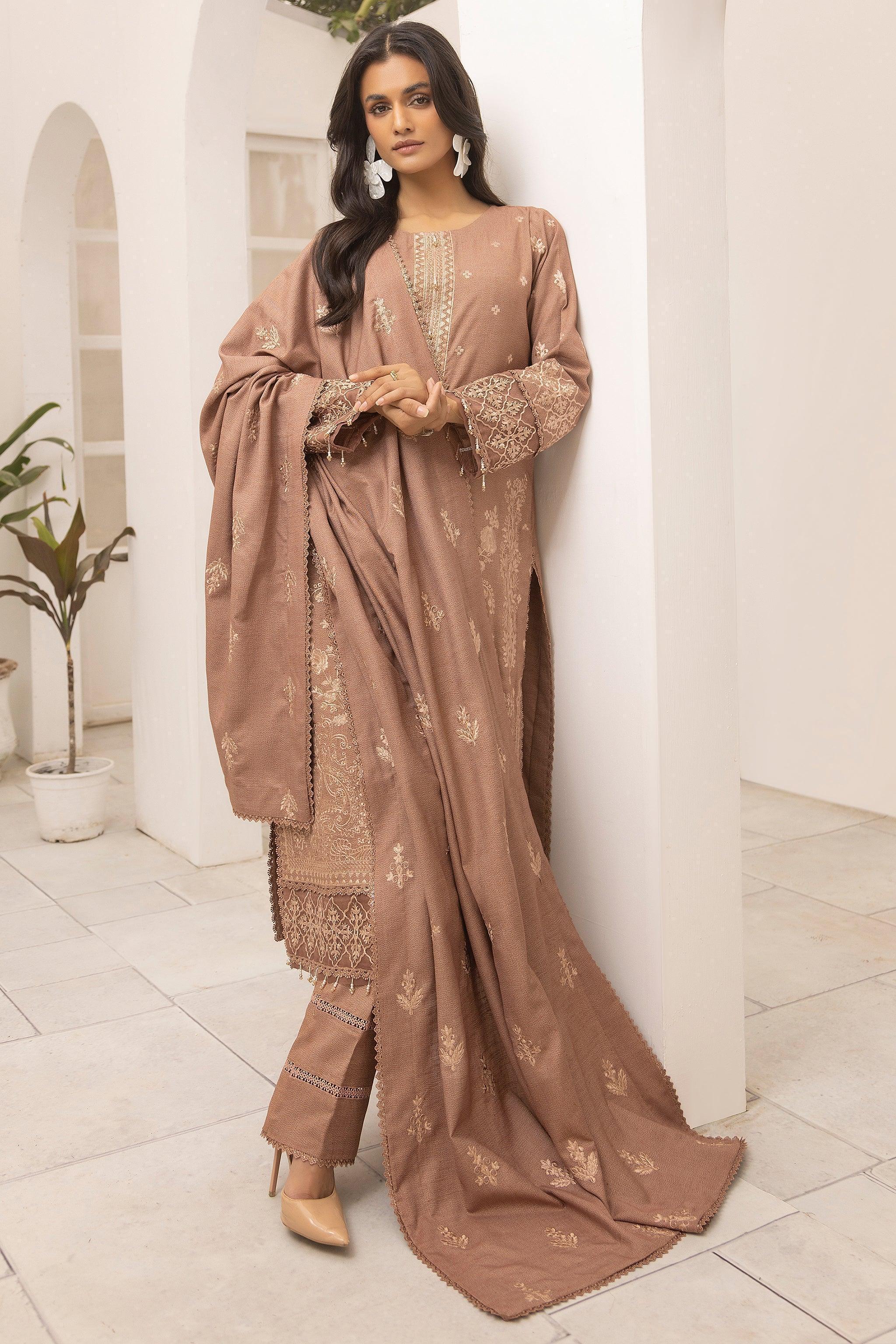 3 Piece Unstitched Fawn Brown - SafaNoor