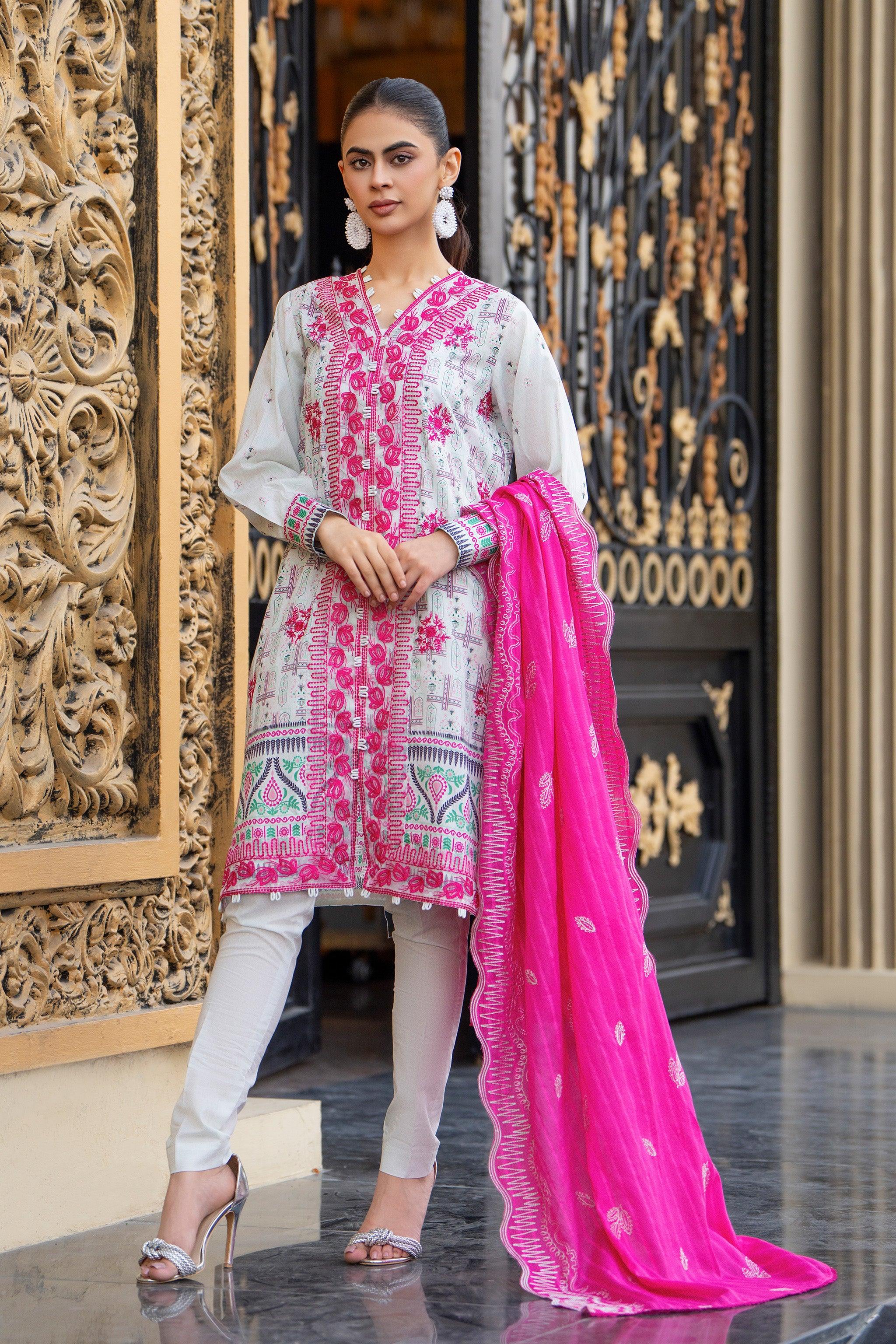 3 Piece Unstitched Gray Embroidered Lawn - SafaNoor