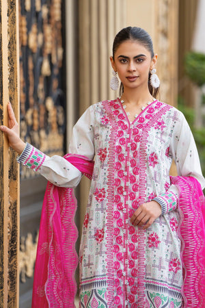 3 Piece Unstitched Gray Embroidered Lawn - SafaNoor
