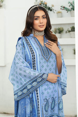 3 Piece Unstitched Ice Blue Printed Lawn - SafaNoor