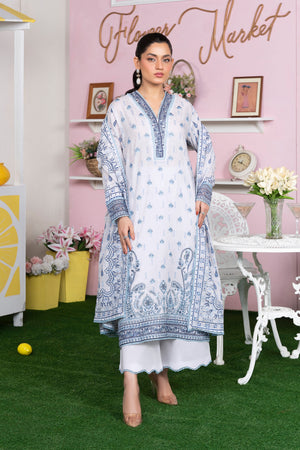 3 Piece Unstitched Ice Blue Printed Lawn - (Vol-107/09)3P-S-25-D12 - SAFANOOR