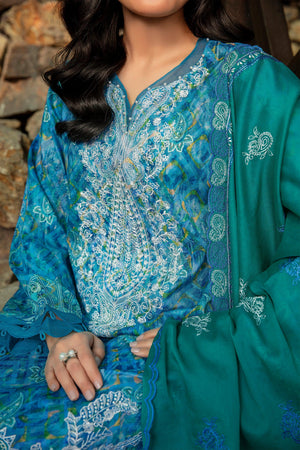 3 Piece Unstitched Iris Blue Embroidered Lawn - SafaNoor