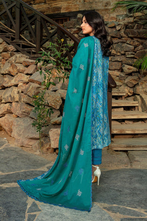 3 Piece Unstitched Iris Blue Embroidered Lawn - SafaNoor