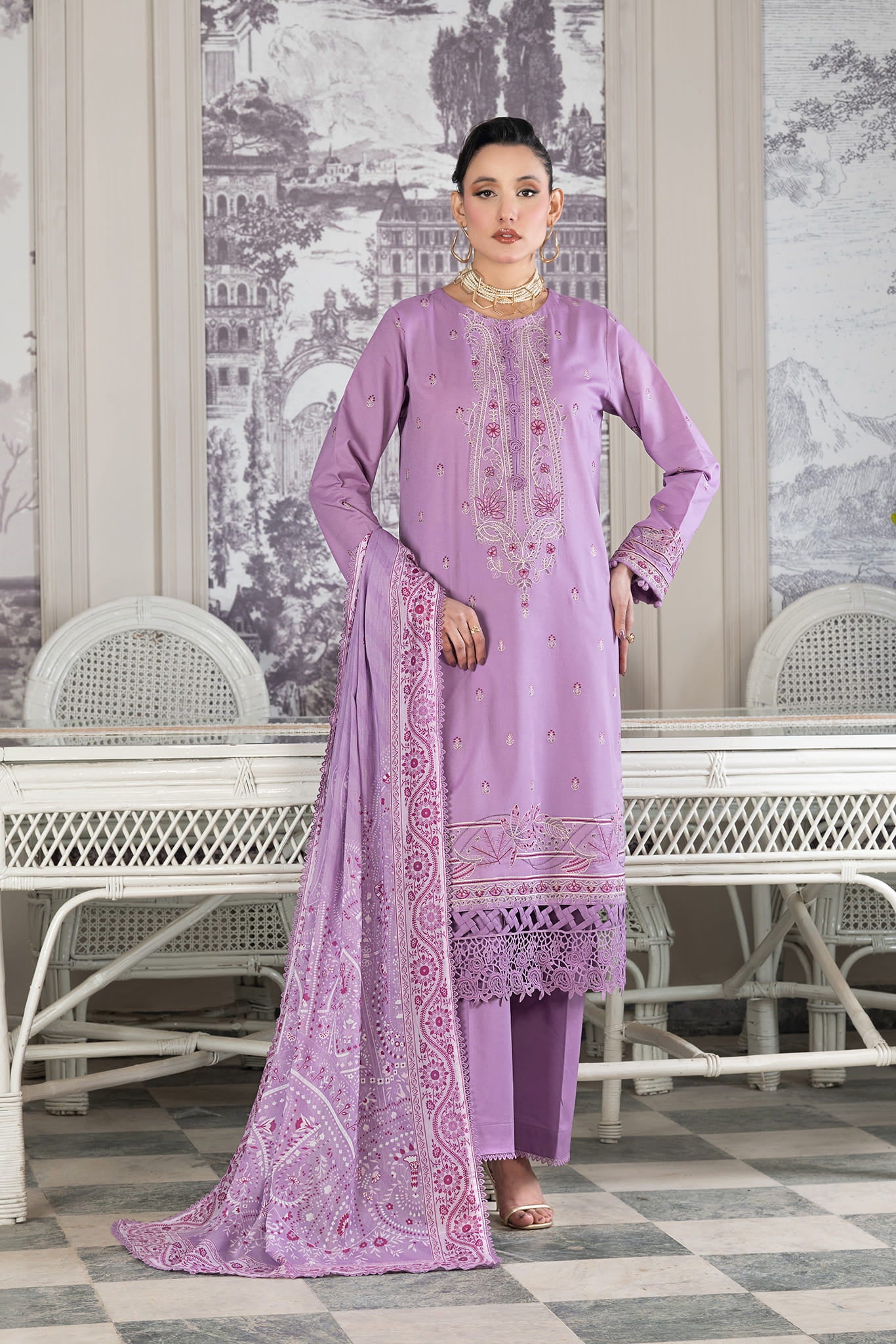 3 Piece Unstitched Lavender Luxury Embroidered Lawn Suit