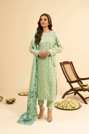 3 Piece Unstitched Light Green Premium Embroidered Jacquard Lawn Suit By Safa Noor Summer 2026 Dahlia Collection