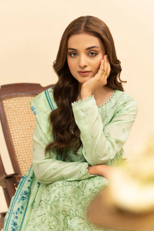 3 Piece Unstitched Light Green Premium Embroidered Jacquard Lawn Suit By Safa Noor Summer 2026 Dahlia Collection