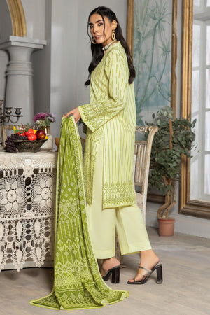 3 Piece Unstitched Light Green Printed Lawn - SafaNoor
