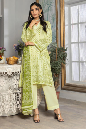 3 Piece Unstitched Light Green Printed Lawn - SafaNoor