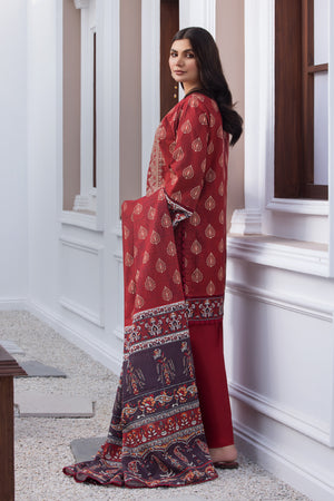 3 Piece Unstitched Maroon Embroidered Khaddar - (Vol-115/08)D5 - SAFANOOOR