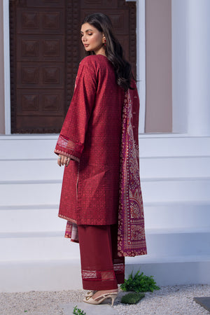 3 Piece Unstitched Maroon Embroidered Khaddar - (Vol-115/08)D2 - SAFANOOOR