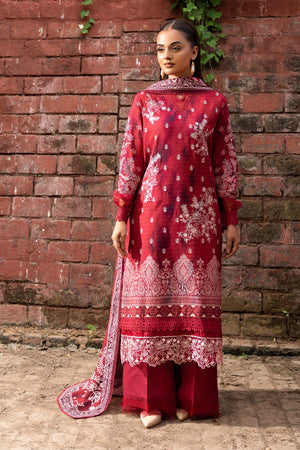 3 Piece Unstitched Maroon Embroidered Linen - (Vol-113/01)D8 - SAFANOOOR