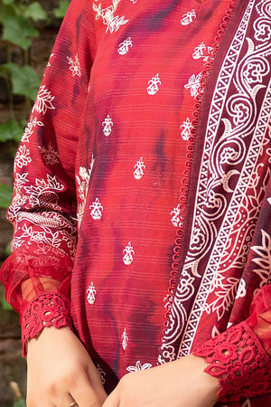 3 Piece Unstitched Maroon Embroidered Linen - (Vol-113/01)D8 - SAFANOOOR