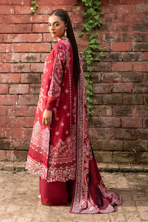 3 Piece Unstitched Maroon Embroidered Linen - (Vol-113/01)D8 - SAFANOOOR