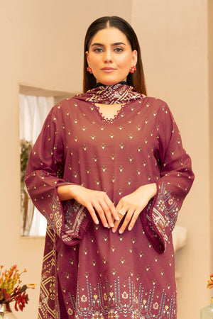 3 Piece Unstitched Maroon Printed Lawn - (Vol-104/24)3P-S-25-D12 - SAFANOOR