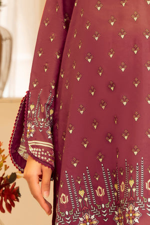 3 Piece Unstitched Maroon Printed Lawn - (Vol-104/24)3P-S-25-D12 - SAFANOOR