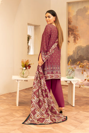 3 Piece Unstitched Maroon Printed Lawn - (Vol-104/24)3P-S-25-D12 - SAFANOOR