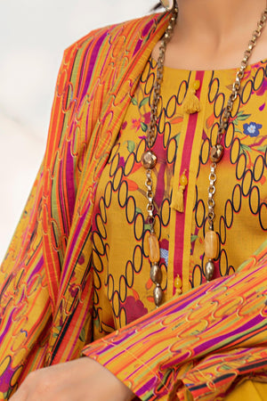3 Piece Unstitched Mustard Printed Lawn - (Vol-88/23)D4 - SAFANOOR