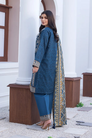 3 Piece Unstitched Naps khaddar Nile Blue Suit - Safa Noor